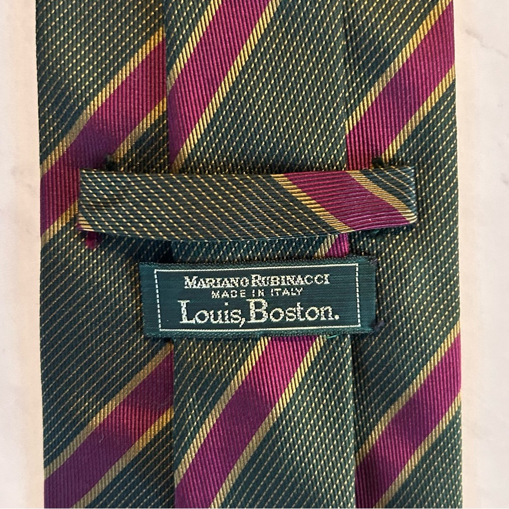 MARIANO RUBINACCI Green, Gold & Fuscia Silk Tie